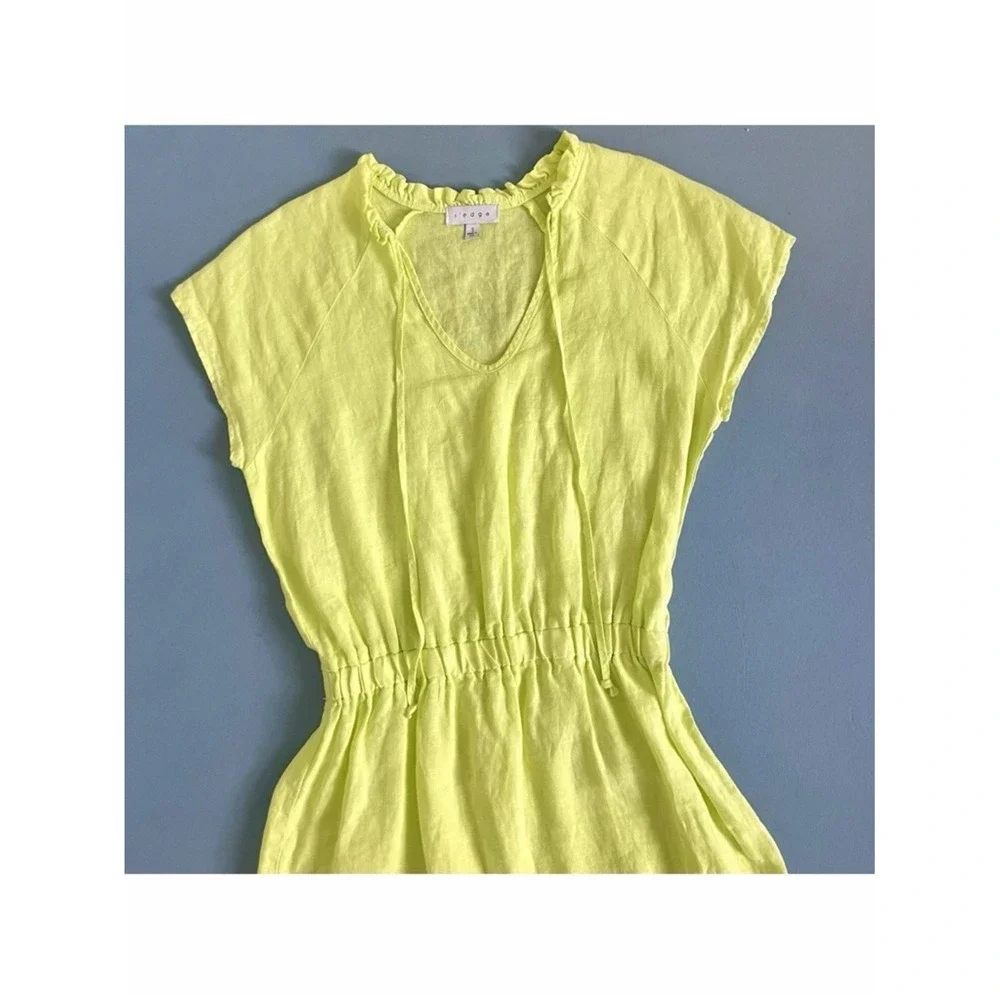 S'edge Raleigh Citron Lime Green Linen Mini Dress - Picture 3 of 5